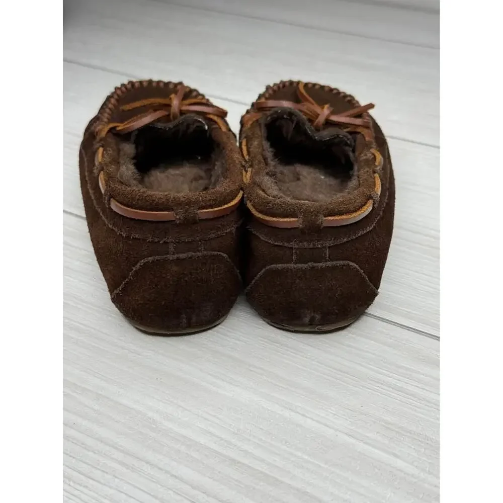 Minnetonka Brown Suede Leather Moccasin Slippers Comfort‎ Shoes Size 4